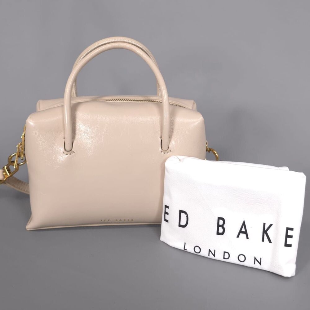 TED BAKER Women’s New Handbag Beige Gold Vera Charm-115 Sheep Grain Leather‎